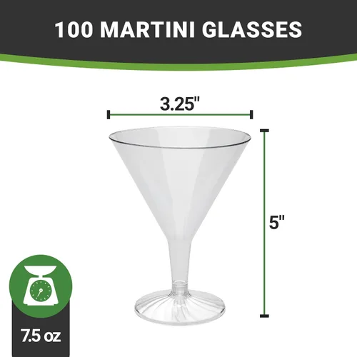 Vista 4 de Restaurantware Vaso Martini de plástico transparente de 8 onzas, paquete de 100
