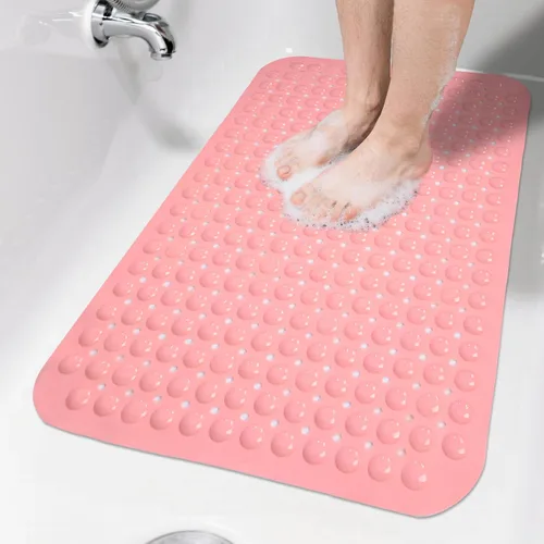Vista 41 de Tapete de ducha negro antideslizante de 17 x 30 pulgadas, tamaño estándar, tapete de baño de burbujas suaves para ducha interior, tapete de baño