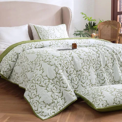 Vista 42 de Mixinni - Juego de colcha reversible de 2 piezas, tamaño individual, color beige, con patrón bordado elegante, juego de edredón y funda de almohada