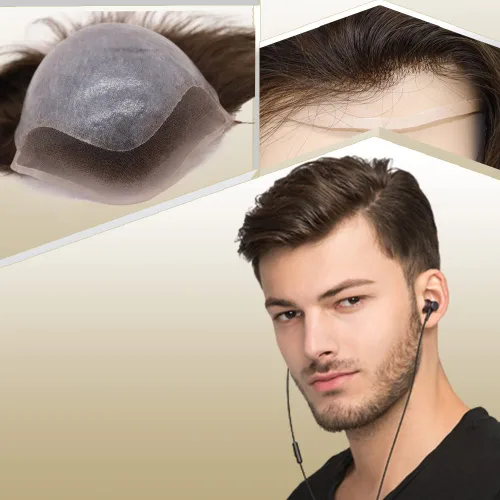 Vista 17 de Peluca de cabello humano europeo de repuesto para hombre, encaje suizo frontal, 0.003 in, piel fina, poliuretano, con bucle, 10 x 8 pulgadas