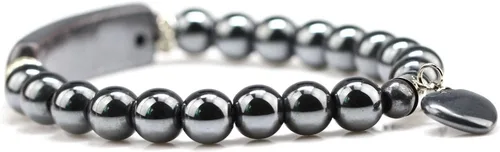 Vista 2 de Gemstone Pulsera elástica hecha a mano de 7.2 pulgadas con cuentas en forma de corazón (hematita)