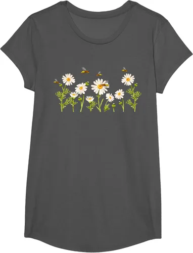 Vista 33 de Marguerites Daisy - Camiseta de verano con margaritas de jardín de flores, Negro, S