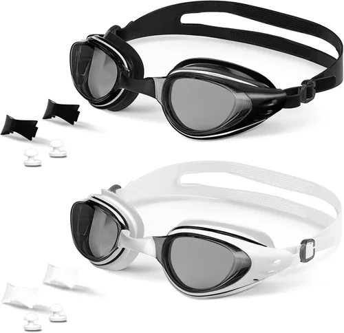 Vista 10 de Gafas de natación, paquete de 2 gafas de natación antivaho, anti-UV, sin fugas, adultos, hombres, mujeres y jóvenes Negro