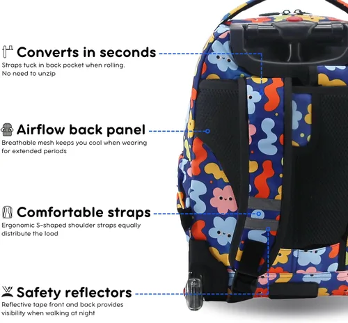 Vista 7 de J World Lollipop Kids Juego de Mochila Rodante y Bolsa de Almuerzo para Escuela Primaria. Maleta de Mano con Ruedas, Tamaño único