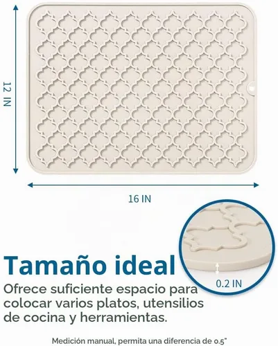 Vista 6 de AMOAMI - Tapete de secado de platos para cocina, de silicona, tapete de secado de platos de cocina, resistente al calor, accesorios de cocina Beige