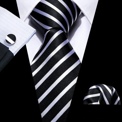 Vista 201 de Barry.Wang Juego de corbatas para hombre, corbata de seda a rayas, tejido a cuadros, gemelos formales, negocios, boda