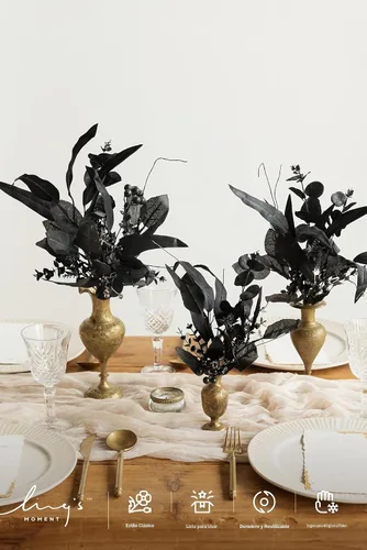 Vista 2 de Ling's moment - Juego de tallos de vegetación artificial verde, 36 piezas con 8 tipos de flores artificiales para ramos de novia de bricolaje Negro