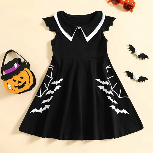 Vista 2 de Vestidos de fiesta de princesa sin mangas con estampado de dibujos animados para niños y niñas, vestido de fiesta de princesa (negro, 9-10 años)