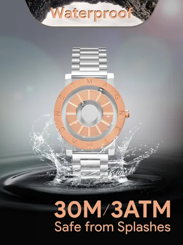 Vista 5 de Reloj analógico magnético para hombre, reloj de pulsera de vestir de moda con correa de silicona, reloj impermeable 3ATM - Relojes elegantes