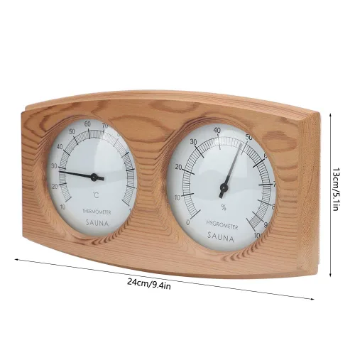Vista 5 de Termómetro de sauna, termómetro higrómetro de madera 2 en 1, termómetro de doble esfera higrómetro higrómetro para accesorios de sala de sauna