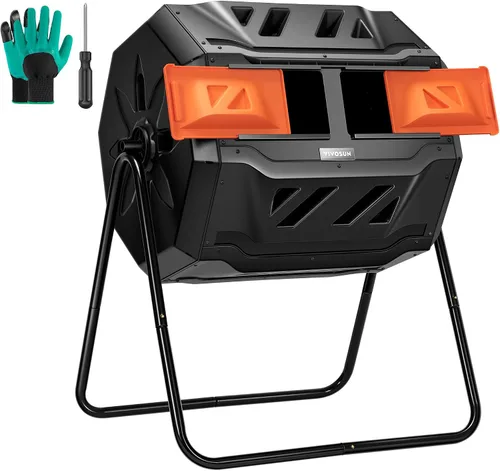 Vista 10 de VIVOSUN Cubo de compostaje giratorio para exteriores, con puerta negra de 43 galones, doble lote giratorio Negro