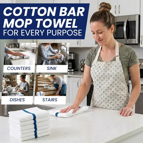 Vista 4 de Terry Bar Mop Blue Stripe [6 Pack - 16" x 19"] Blue Dish Towels for Kitchen, 100% Cotton, Reusable Dish Rags, Ultra Soft, Durable & Quick-Dry