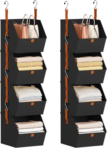 Vista 11 de Homsorout Organizador plegable para armario, sistema de almacenamiento de 3 niveles con ganchos, contenedores de almacenamiento colgantes de tela