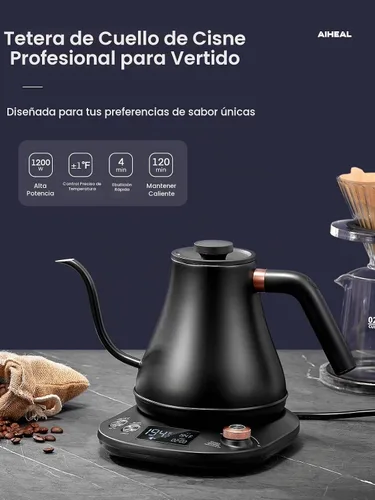 Vista 9 de Hervidor eléctrico de cuello de cisne con control de temperatura, hervidor eléctrico para café y té, interior de acero 100% inoxidable
