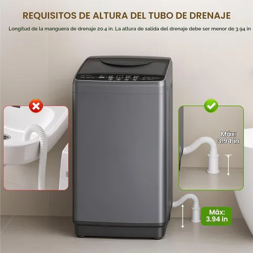 Vista 4 de [Usado] NEWBULIG Lavadora portátil de 1.06 pies cúbicos, capacidad de 7.7 libras, lavadora compacta completamente automática con 10 ciclos de lavado