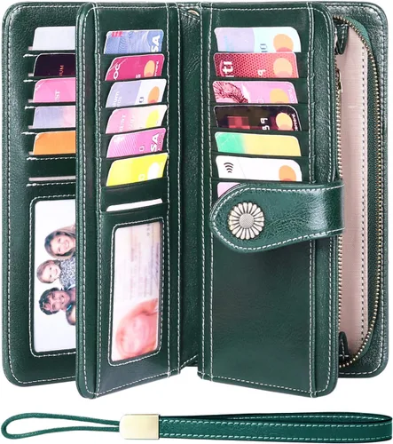 Vista 2 de FALAN MULE Cartera de cuero genuino RFID bloqueo gran capacidad Trifold señoras cartera.