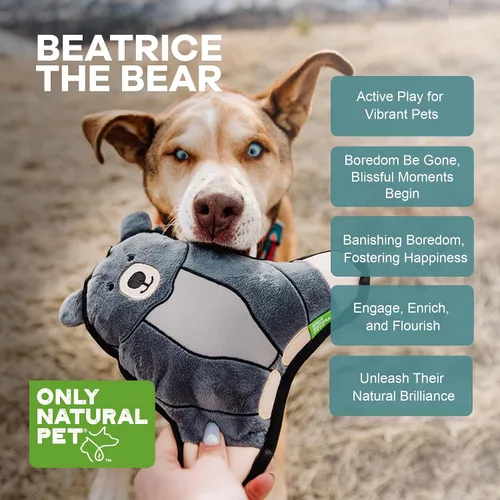 Vista 3 de Only Natural Pet Mountain Friends - Juguetes de peluche reciclados para perros, diseño duradero de doble costura con chirriante interno y orejas