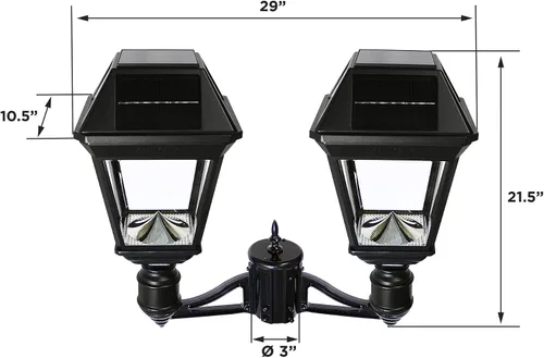 Vista 5 de Gama Sonic Imperial III - Lámpara solar de poste de aluminio fundido y lente biselada, lámpara solar doble para exteriores, salida de 600 lúmenes