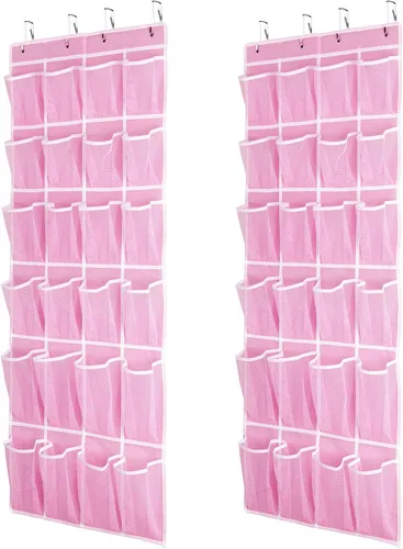 Vista 8 de SAVERHO Organizador colgante de zapatos, organizador de zapatos sobre la puerta con 24 bolsillos de malla transpirable para hombres, mujeres