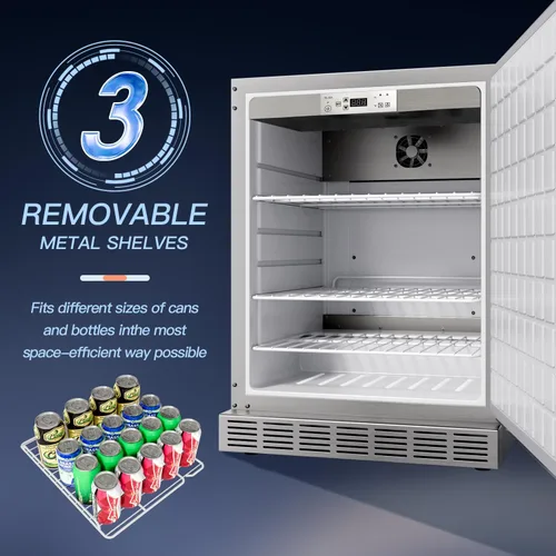 Vista 7 de Refrigerador para exteriores de 24 pulgadas, enfriador de cerveza de acero inoxidable integrado debajo de la encimera, refrigerador para interiores