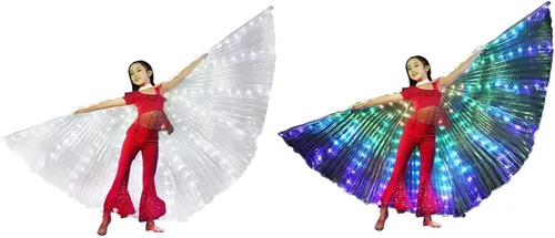Vista 8 de Alas iluminadas de 43.31 pulgadas de largo, alas LED arco iris, alas de hada, carnaval, espectáculo, danza del vientre, disfraces coloridos