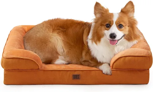 Vista 45 de EHEYCIGA – Cama ortopédica impermeable para perros pequeños, de espuma viscoelástica tipo caja de huevos, con bordes elevados y base antideslizante