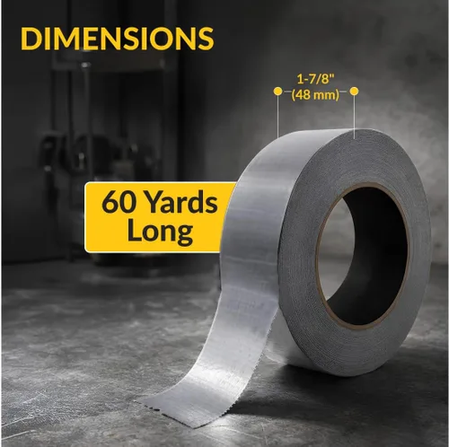 Vista 2 de Brixwell Cinta adhesiva resistente de 1.88 pulgadas x 60 yardas, color gris, rollo adhesivo impermeable con respaldo de malla de algodón reforzado