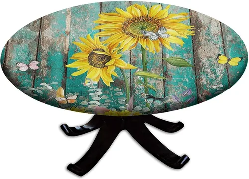 Vista 44 de Mantel redondo ajustable con borde elástico floral azul, mantel con borde elástico de estilo floral pastoral, almohadilla de mesa de poliéster