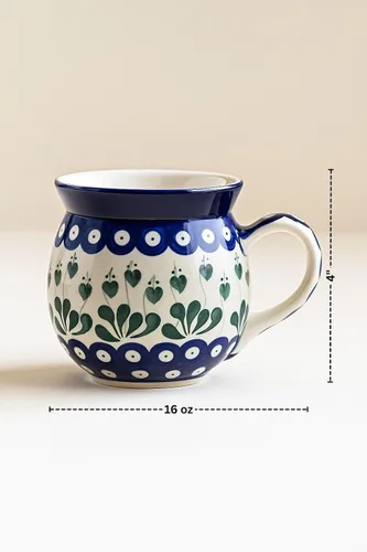 Vista 2 de Blue Rose Polish Pottery - Blue Alyce Bubble Mug - 16 oz - Unique Shape Mug for Coffee & Tea