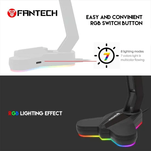 Vista 2 de FANTECH Soporte de auriculares Tower RGB, soporte para auriculares para jugadores Gaming PC Accesorios (rojo)