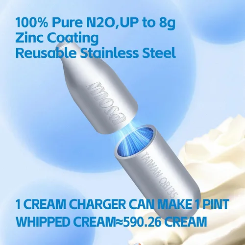 Vista 2 de Mosa Cápsulas para batir crema de grado alimenticio de 0.28 oz, 10 recargas, caja de acero inoxidable