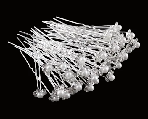 Vista 5 de Vpang 20 piezas de horquillas para el pelo de cristal de perlas para boda, accesorios decorativos para el cabello (blanco)
