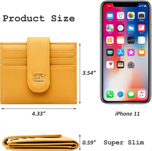 Vista 6 de Badiya Billeteras pequeñas para mujer, billetera plegable multitarjetero delgado con cremallera, Amarillo, Minimalista