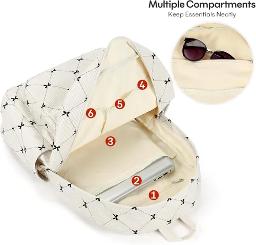 Vista 4 de mibasies Linda mochila escolar y de pana preppy para niñas Arco beige