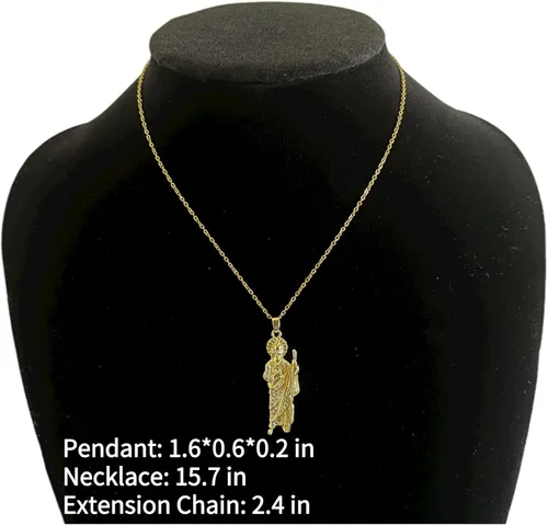 Vista 5 de GXLYFG San Judas Tadeo - Collar de diamante chapado en oro de 14 quilates de San Judas Tadeo Medalla de San Judas 173302 Cobre acero de titani Sin