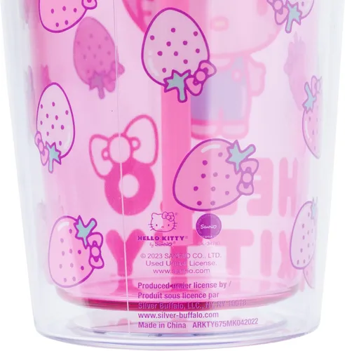 Vista 3 de Vaso de plástico resistente a derrames Sanrio Hello Kitty Strawberry de Silver Buffalo, 20 onzas Sanrio Hello Kitty Fresas