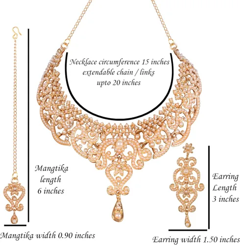 Vista 14 de Conjunto precioso de collar con look real Indian Bollywood, maravillosamente decorado, conjunto de collar adornado para mujer.
