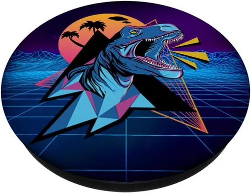 Vista 2 de Vaporwave Aesthetic Synthwave 80s 90s T Rex Dinosaur Gifts PopSockets Agarre y soporte para teléfonos y tabletas, Negro