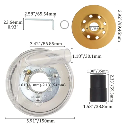 Vista 5 de Kit de cubierta antipolvo, cubierta de polvo de molienda en seco, amoladora angular ajustable de 3.937-5.906 in con rueda de copa de diamante