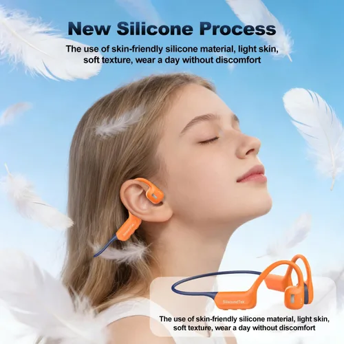 Vista 4 de Auriculares de natación de conducción ósea, auriculares subacuáticos impermeables IP68, Bluetooth 6.0 y MP3 con tarjeta de memoria de 32 GB, Naranja