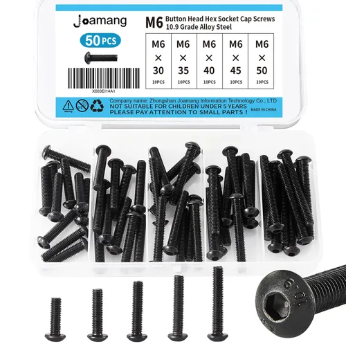 Vista 16 de Tornillos de cabeza de botón M6 x 8 mm, 12 mm, 16 mm, 20 mm, 25 mm, tornillos de cabeza de botón, acero de aleación de grado 10.9, acabado de óxido