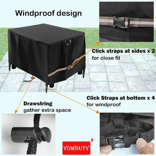 Vista 5 de Funda rectangular para mesa de fogata de gas propano de 44x28x24 pulgadas, impermeable de servicio pesado 600D, funda rectangular para chimenea