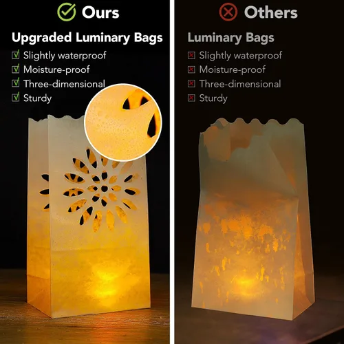 Vista 2 de AceList 30 bolsas luminarias con 30 velas sin llama, velas de té para bodas, cumpleaños, fiestas, decoraciones de Navidad (girasol)