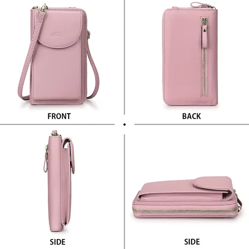 Vista 6 de S-ZONE - Bolso cruzado para mujer, de cuero sintético de PU, con bloqueo RFID, para teléfono celularbilletera