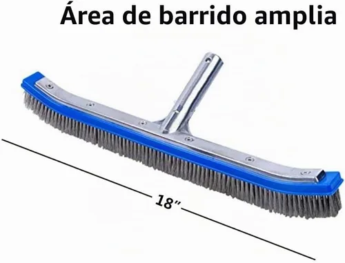 Vista 5 de Cepillo de piscina para limpiar paredes de piscina, azulejos y suelos, cepillo de cerdas de alambre de acero inoxidable de aluminio resistente de 18