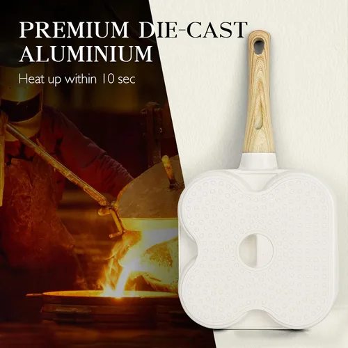 Vista 7 de GiPP Sartén de cerámica antiadherente para huevos, sartén dividida 3 en 1 para tortilla de desayuno, 7.9 pulgadas con mango resistente al calor