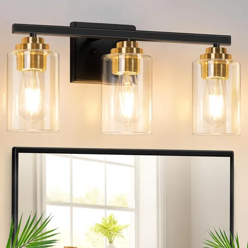 Vista 30 de VerRon Juego de 2 apliques de pared para baño, lámparas modernas de tocador, faroles de montaje de bronce cepillado al óleo, luces de pared