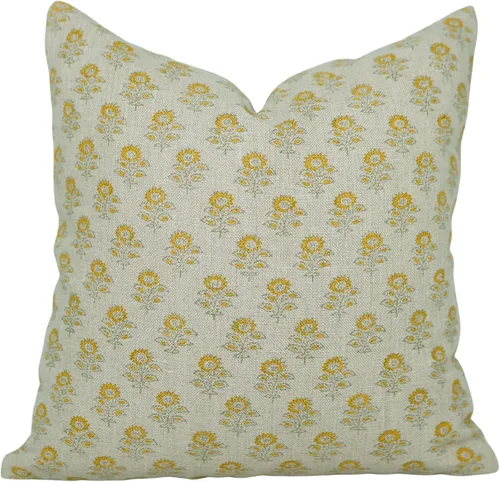 Vista 15 de Funda de cojín decorativa de algodón grueso hecho a mano con estampado floral boho, 14x14 pulgadas, con cremallera invisible, perfecta