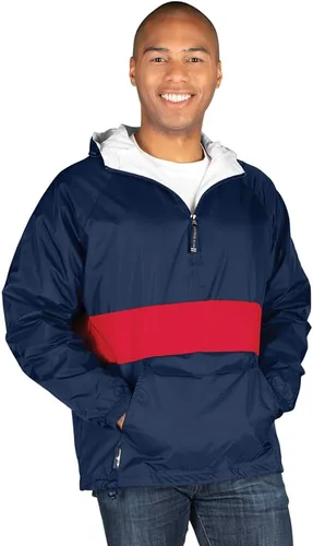 Vista 13 de Charles River Apparel Jersey clásico a rayas unisex, cortavientos resistente al agua para hombres y mujeres Negro