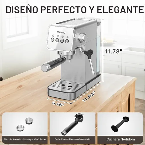 Vista 7 de AYCHIRO Máquina de café expreso de 20 barras con espumador de leche, cafetera espresso profesional para el hogar, cafetera de capuchino de acero